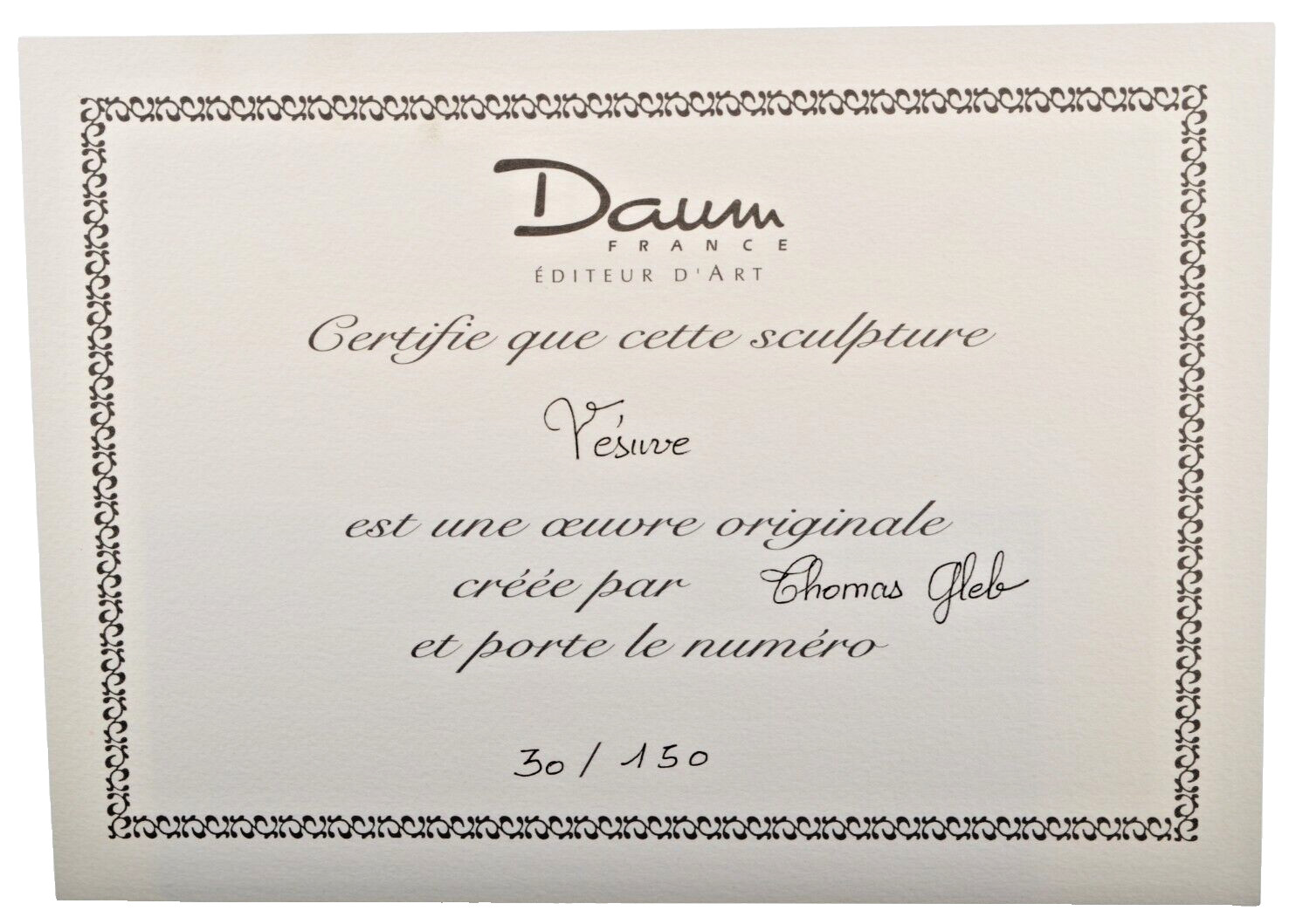 DAUM Crystal Vesuve Figurine Blue Signed by Thomas Gleb Limited Edition MIB