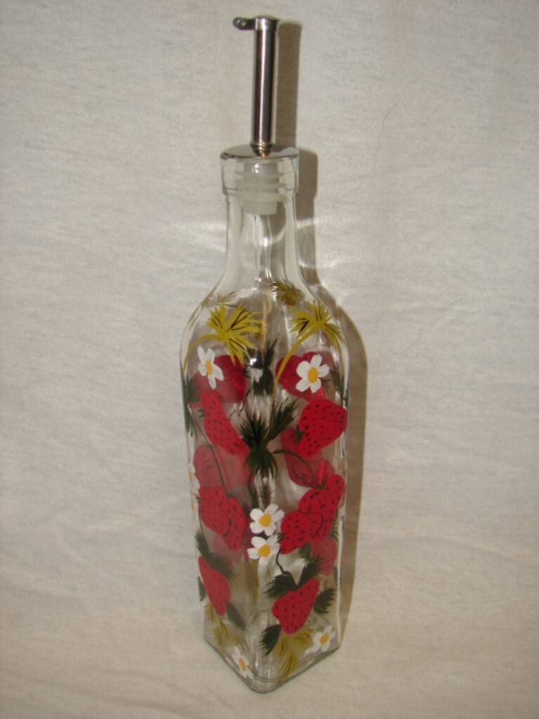 Vintage Strawberry Glass Oil Bottle for Salad Serving Piece 10 Inches Tall