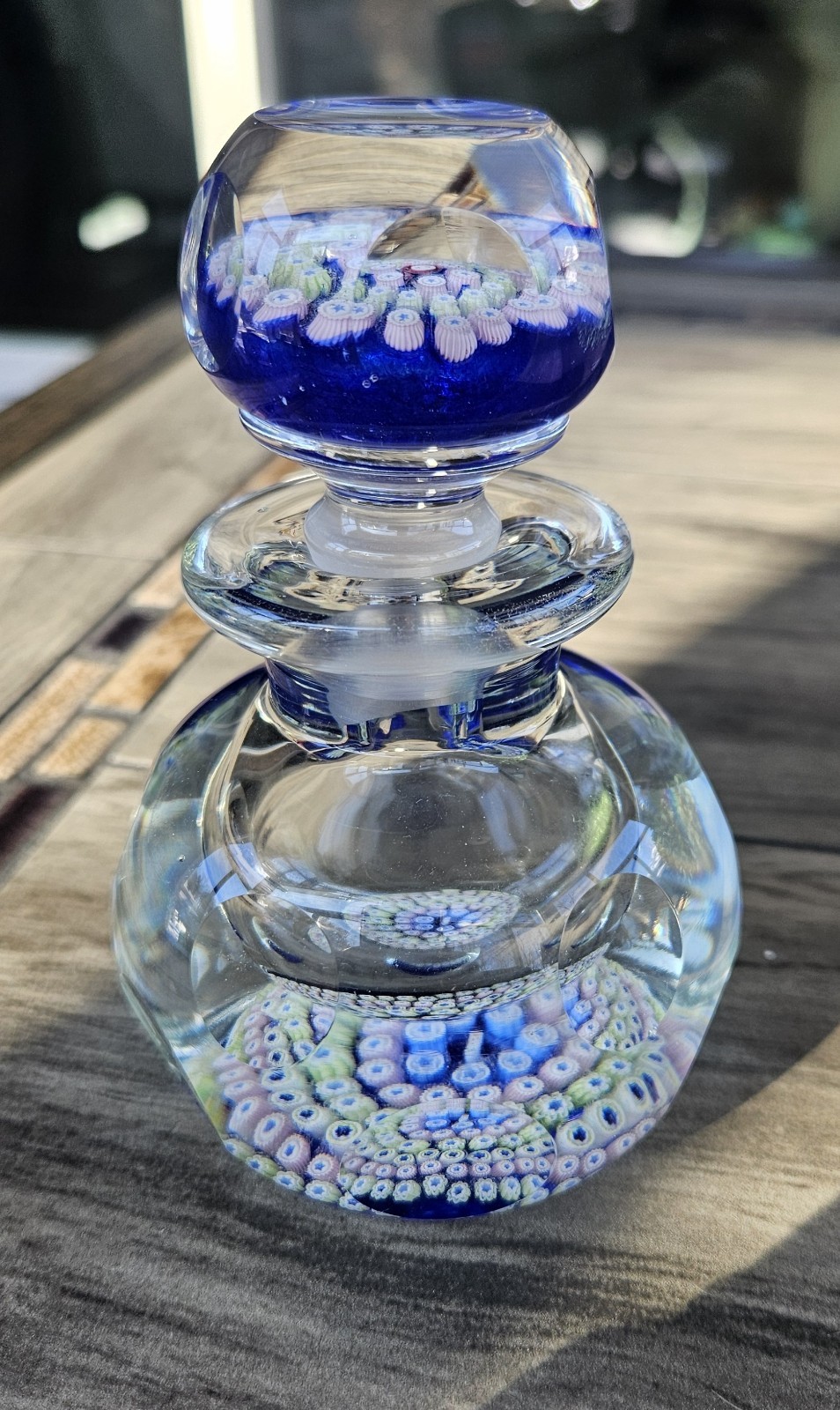 Large John Deacons StK Cane Millefiori Paperweight Style Inkwell Bottle Faceted