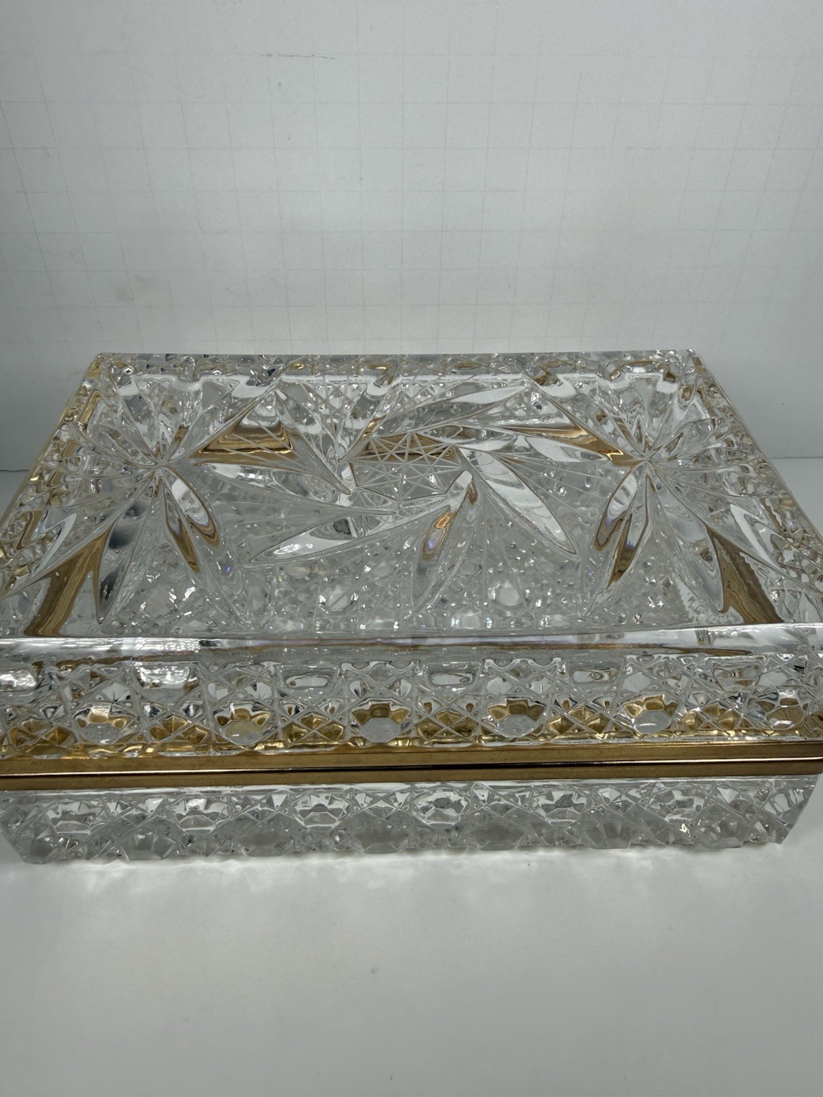 Vintage Baccarat Style Crystal & Brass Jewelry Box/Caskets Box