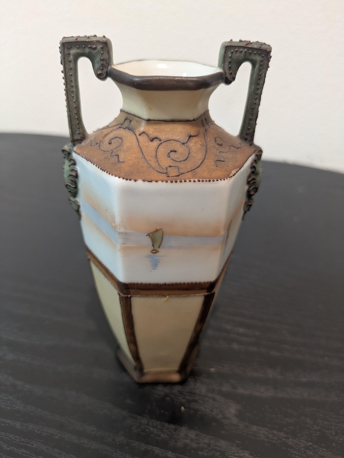 Antique Nippon Hand Painted Sailboat Scenic Vase Beige Porcelain Japan Nautical