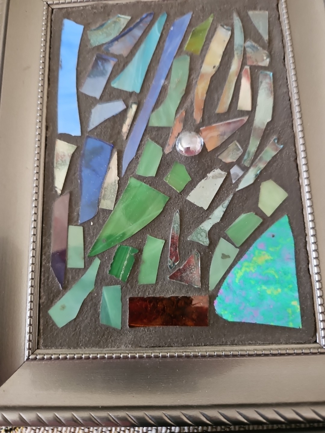 Lot Of 3 Handmade Stained Glass Abstract Art Framed Pictures 9″ X 6.75″