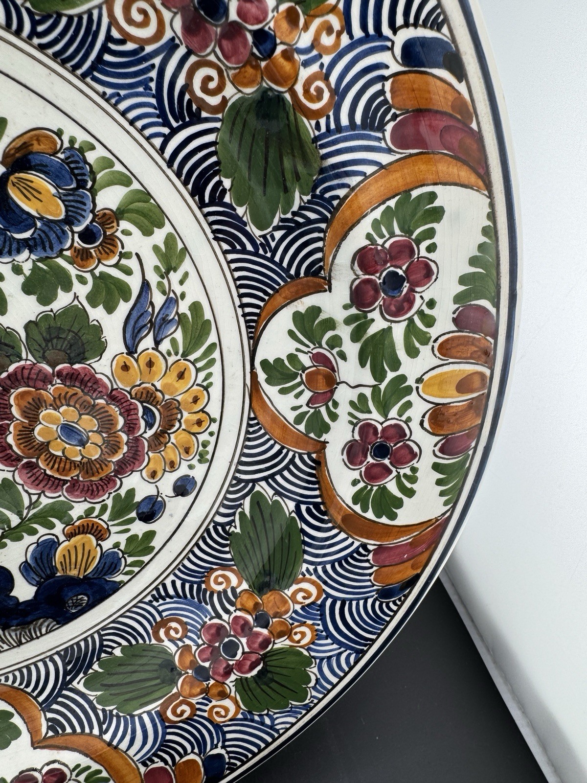 De Delftse Pauw Holland Hand Painted Wall Played Floral Signed BBR 13”