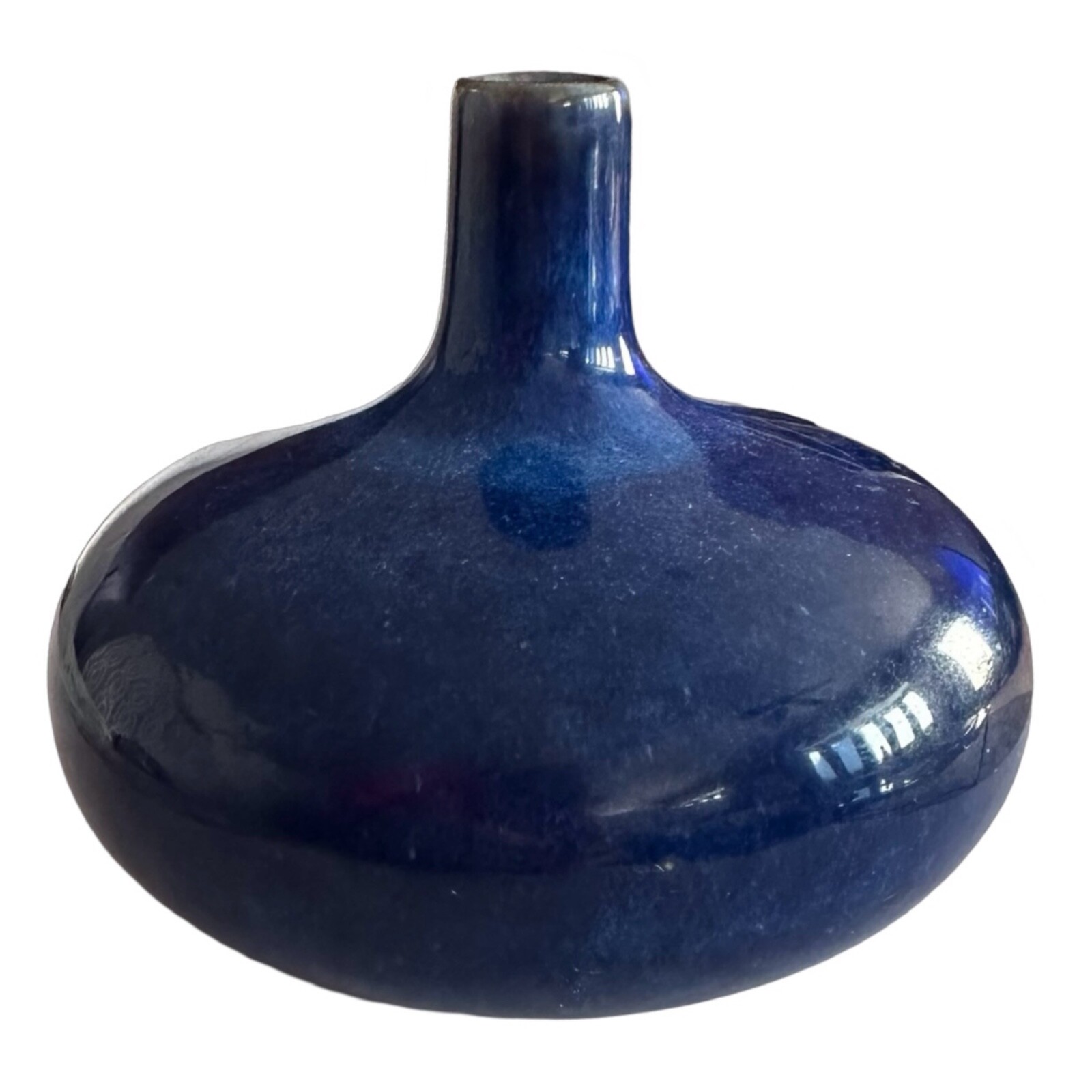 Ceramic Glazed Pottery Bud Vase 3 3/4” Sapphire Blue