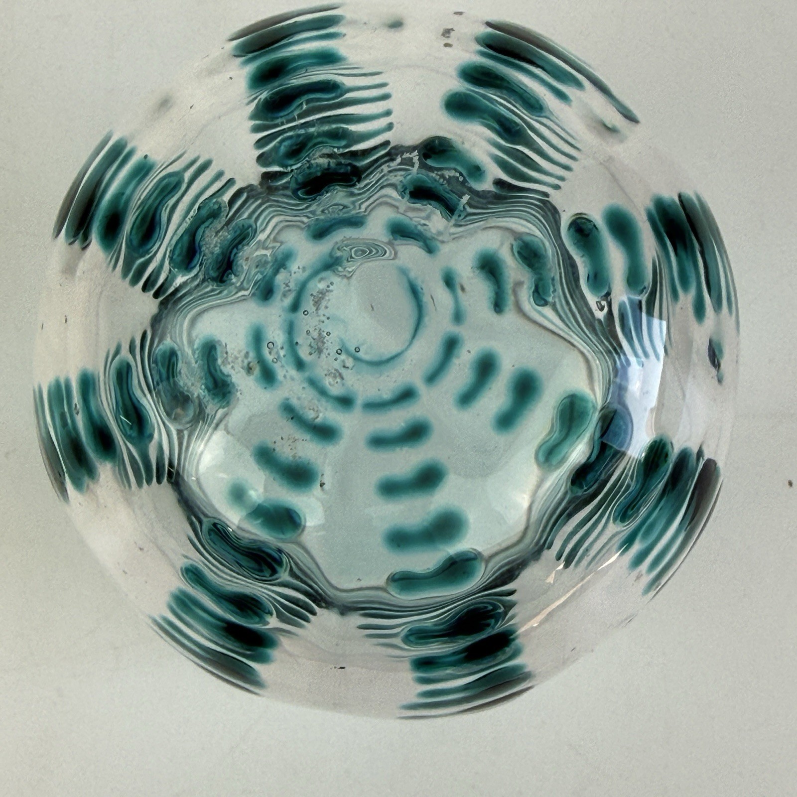 Hand-blown Signed glass tumbler votive candle holder teal stripes art glass