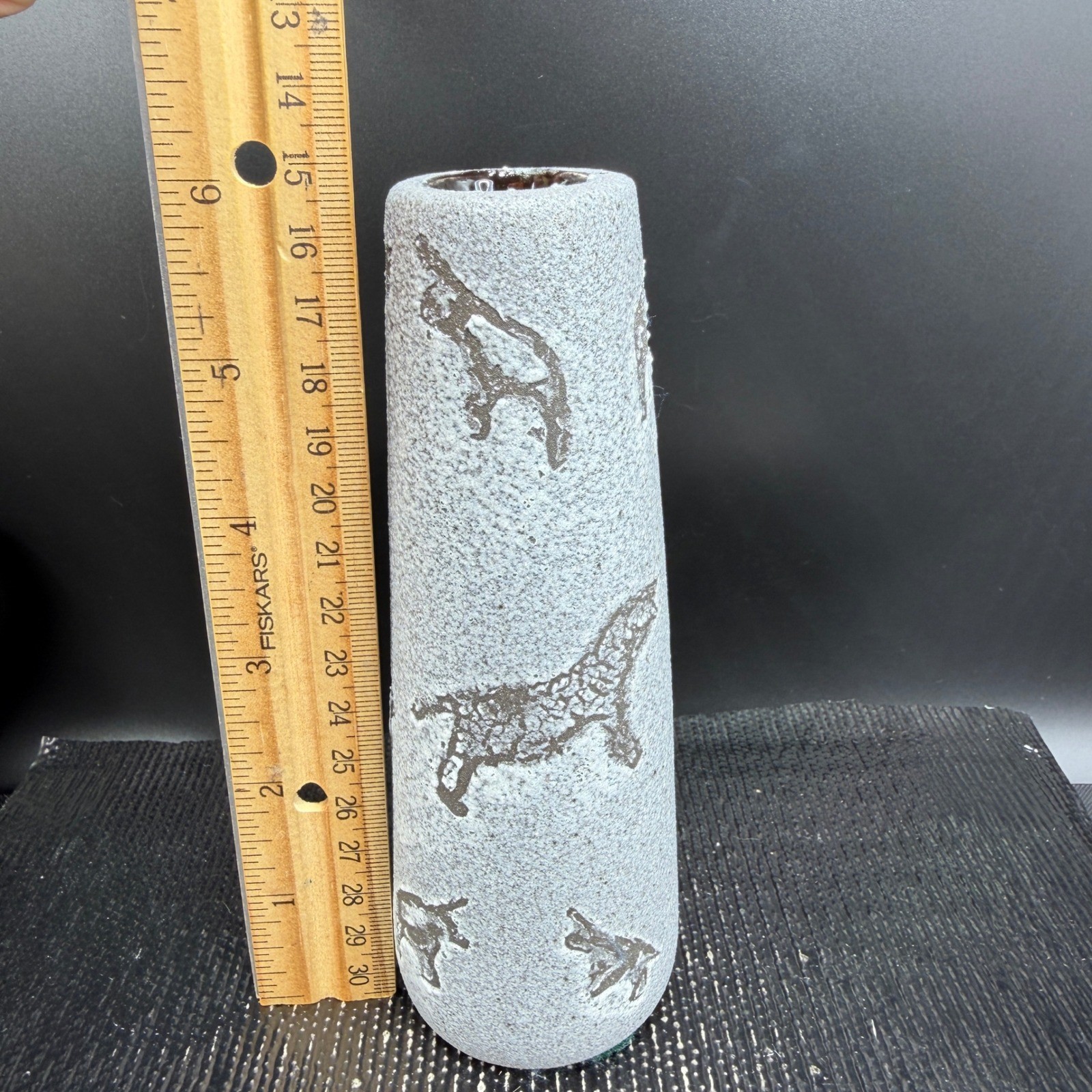 Vintage 1989 Haeger Potteries Cave Art Animal Textured Grey Candle Holder Single
