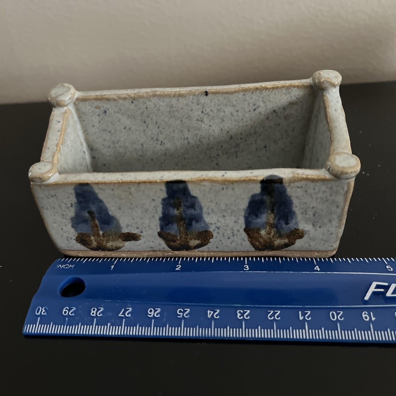 Studio Pottery Artist Signed PASHID Box Holder Hand Painted Blue Set Of 2