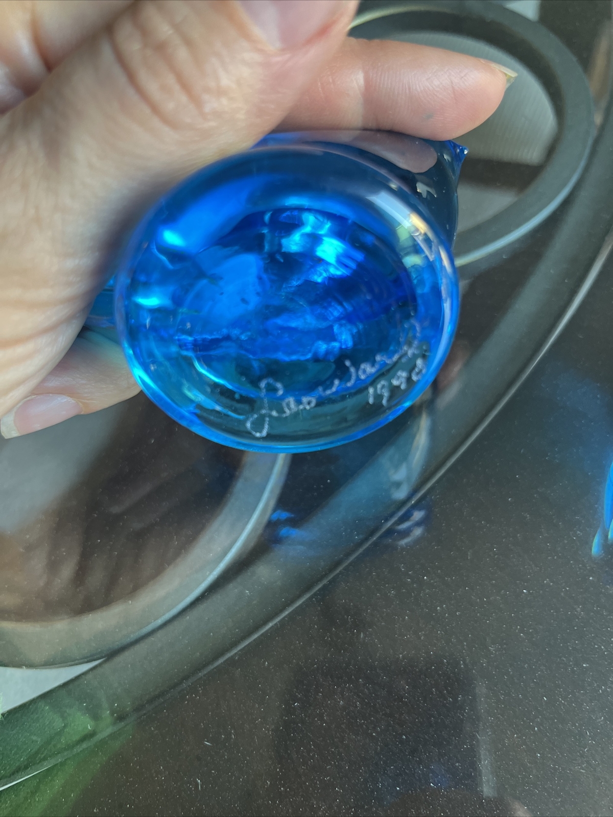 Leo Ward Glass Blue Bird of Happiness Signed Figurine 1993 1998 Art Glass VTG