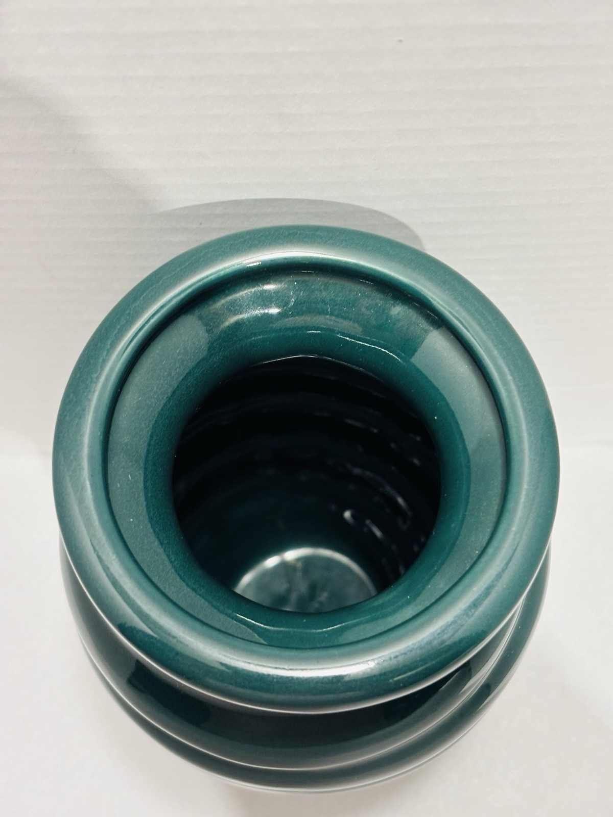 Vintage Haeger Pottery Forest Dark Green Twist Ribbed Vase 8.25”