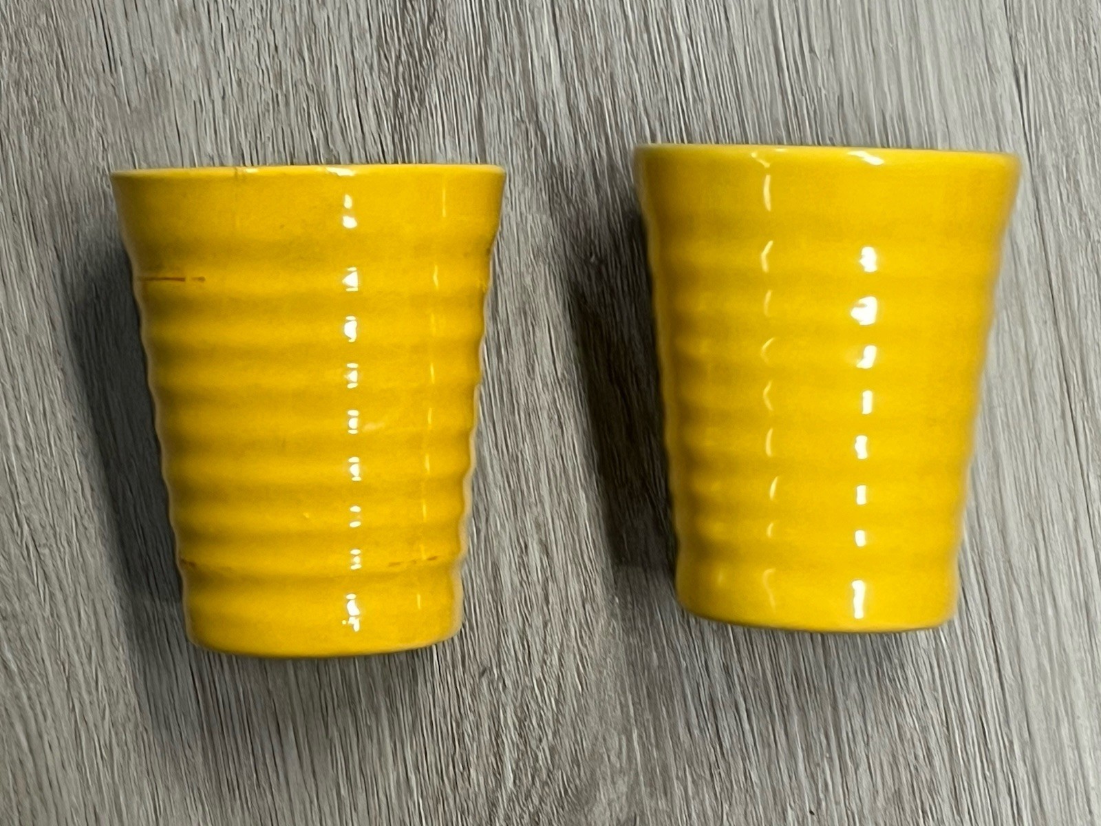 TWO (2) Vintage Bauer Pottery Ringware Size 3.5″ Tumblers YELLOW (see Photos)