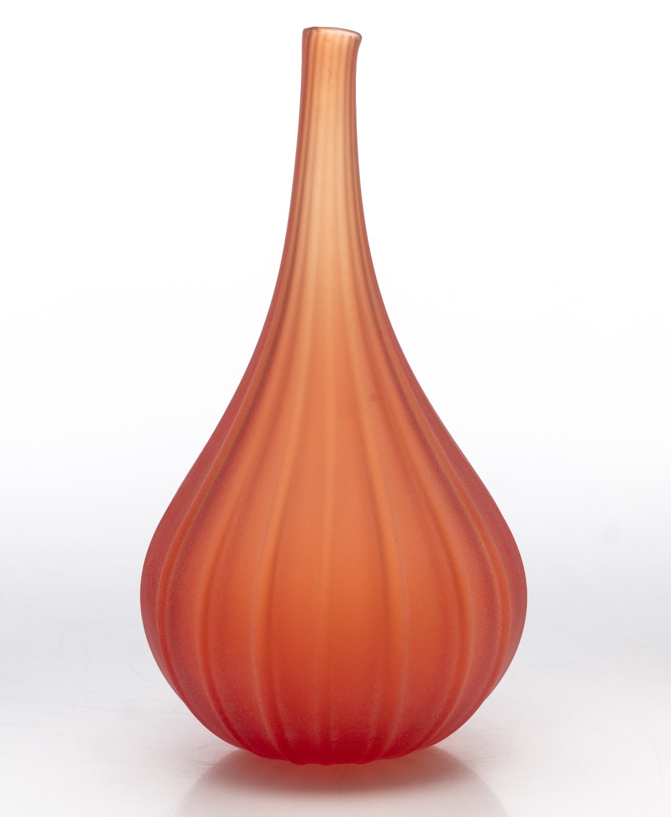 Signed Orange Salviati Drop Vase 6.75×3″ 184g 2006 Designer Renzo Stellon Murano