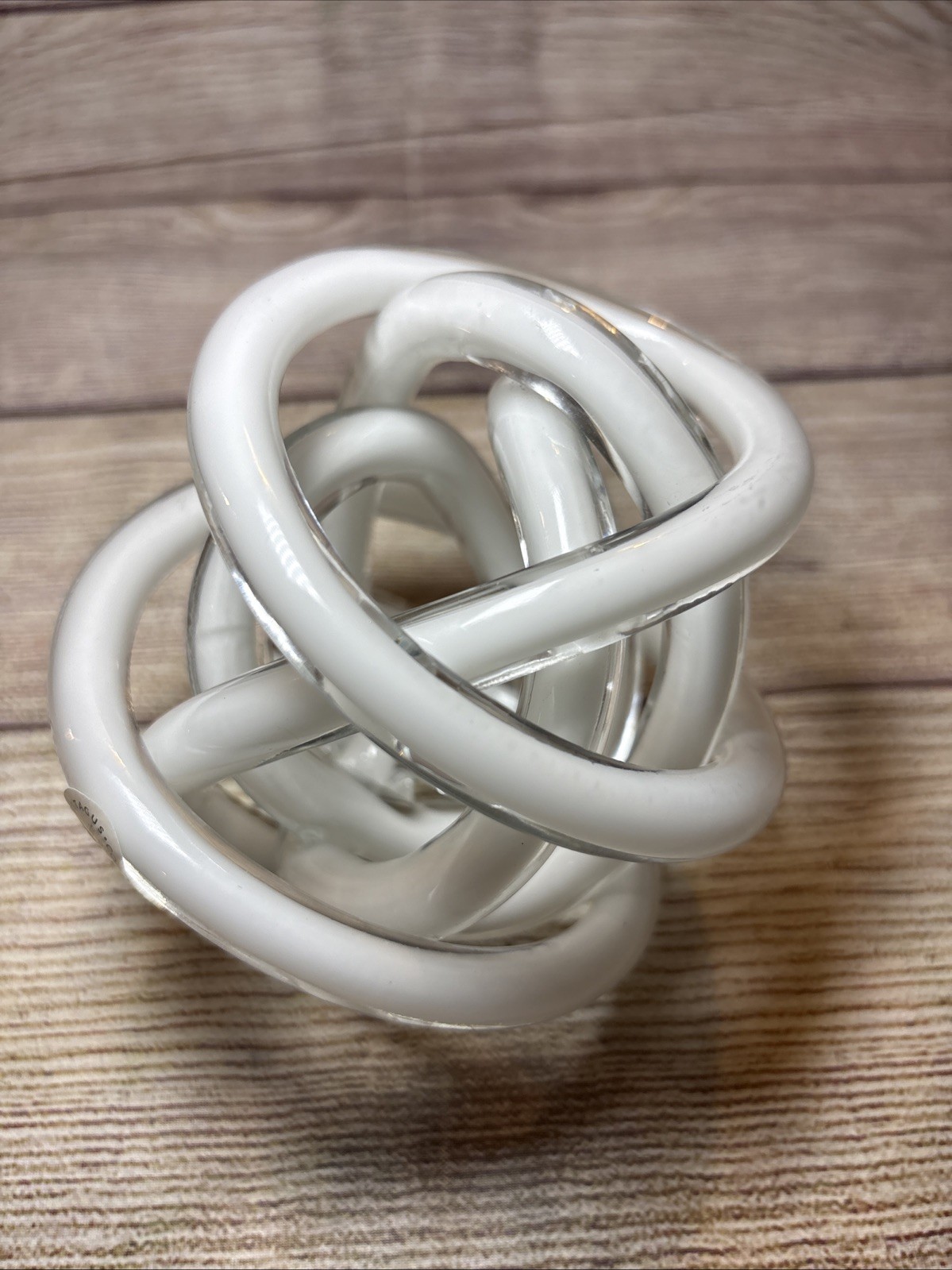 Torre & Tagus Orbit Art Glass Knot Paperweight 5” White Cased