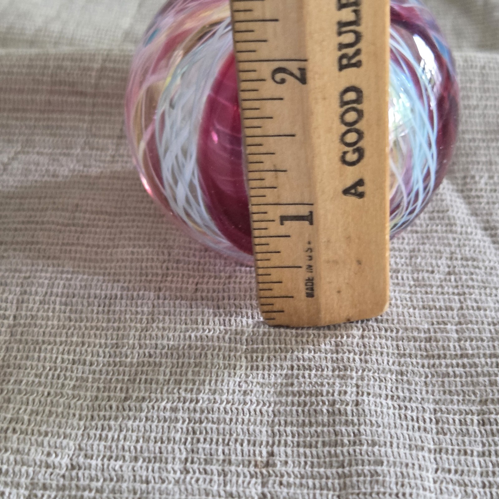 Vintage Latticinio Ribbons Murano Hand Blown Art Glass Paperweight 2.25″