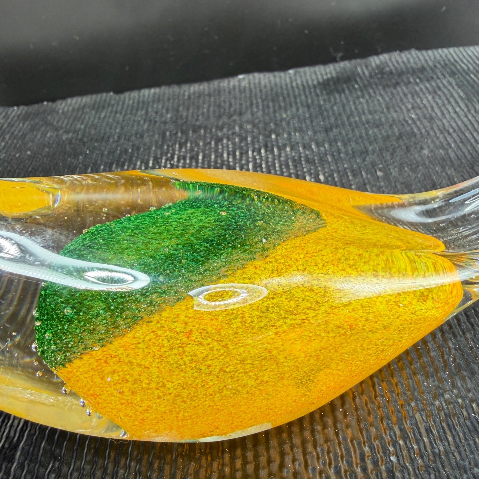 Hand Blown Art Glass Bird Figurine Yellow Green Hand Blown Paperweight Sculpture