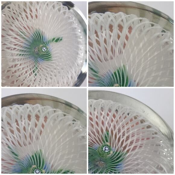 Perthshire 1985A Miniature Blue Flower Spiral Latticinio Cushion Paperweight