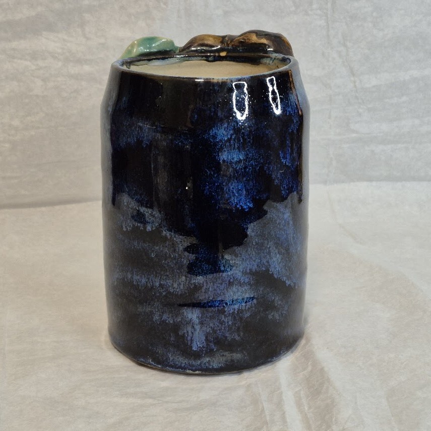Cylindar Vintage Shiwan Stoneware Inspired Brush Pot Vase Handbuilt 3-D Fruit