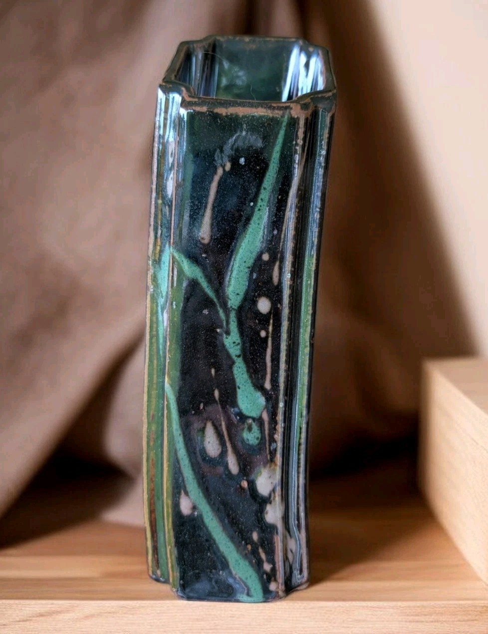 Robin Cage Studio Art Pottery Vase Richmond VA Slab Built Brutalist Signed 8.5″