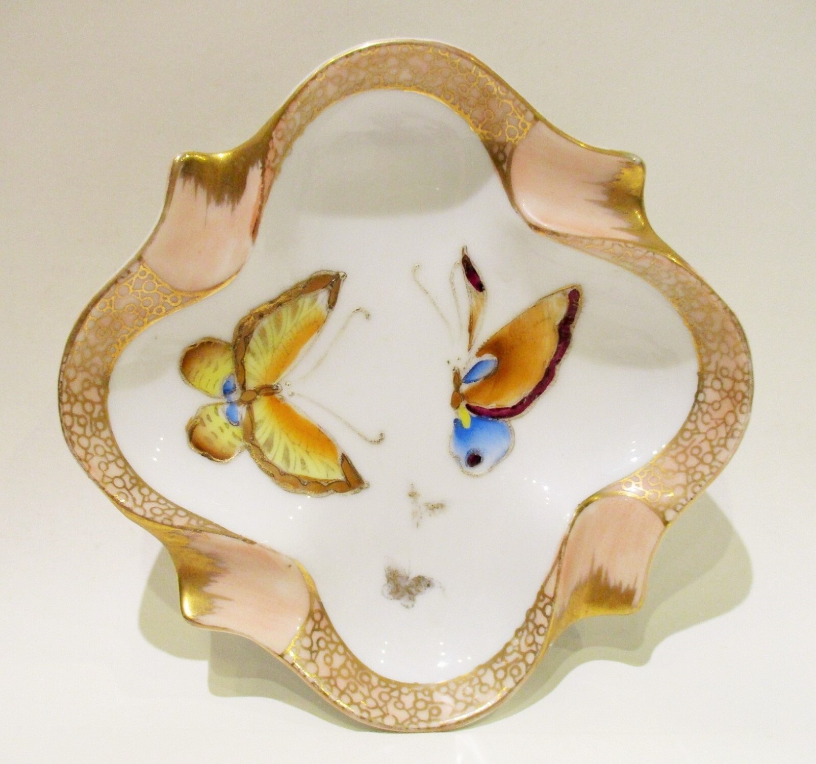Square Ashtray Hand Painted Butterflies Gold Accents 5.5″ K-114 Trinket Dish