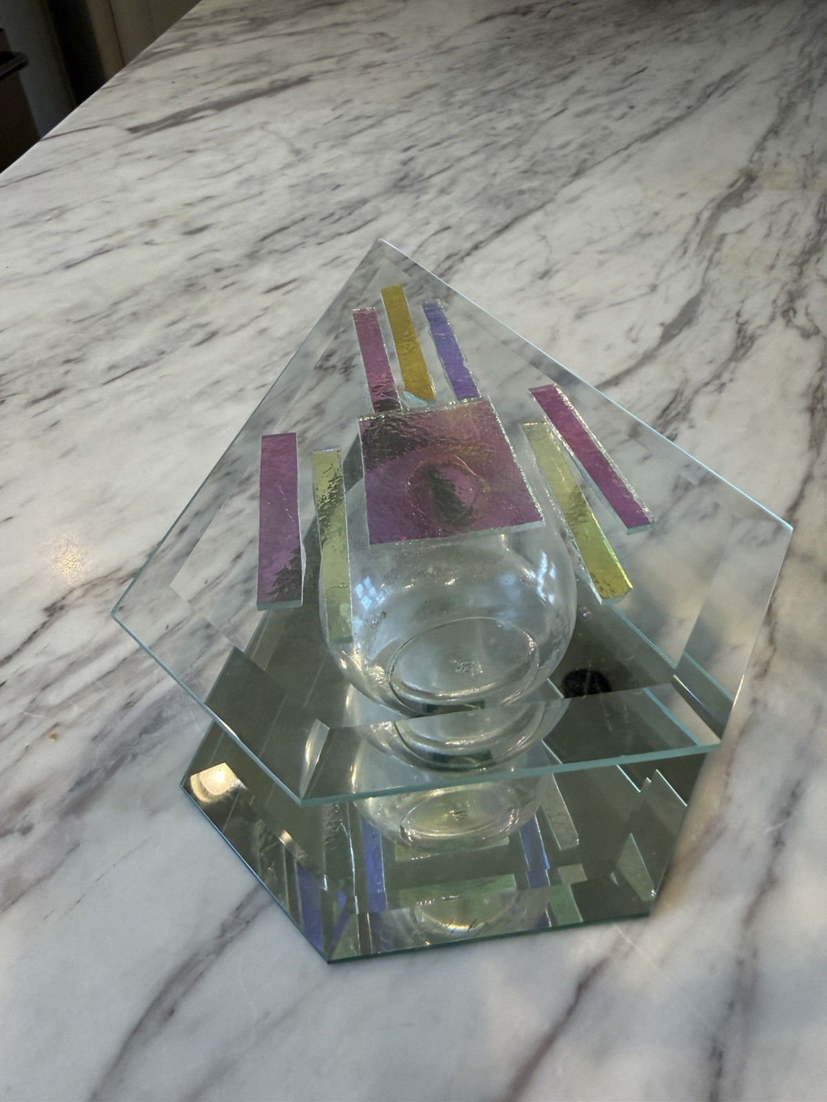 Postmodern Art Glass Sculptural Votive Holder Signed 1997 Memphis Style