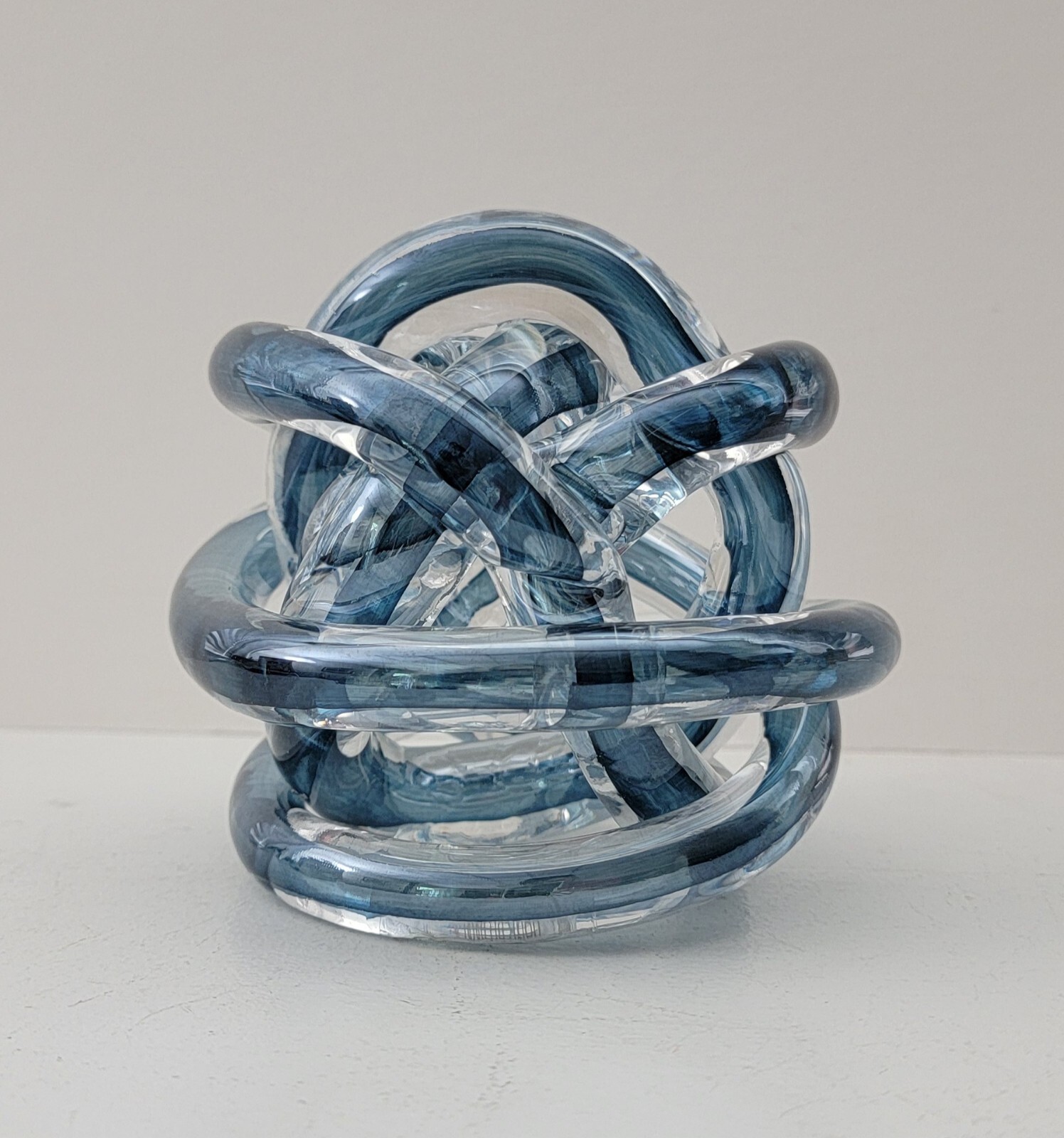 Dark Blue Hand Blown Infinity Glass Knot Abstract Art Decor 4.5×4.5 Inches