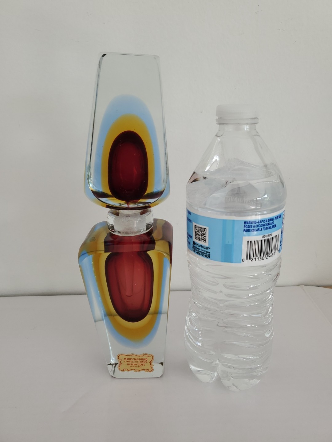 Venetian Sommerso Murano Glass Perfume Bottle H 9″