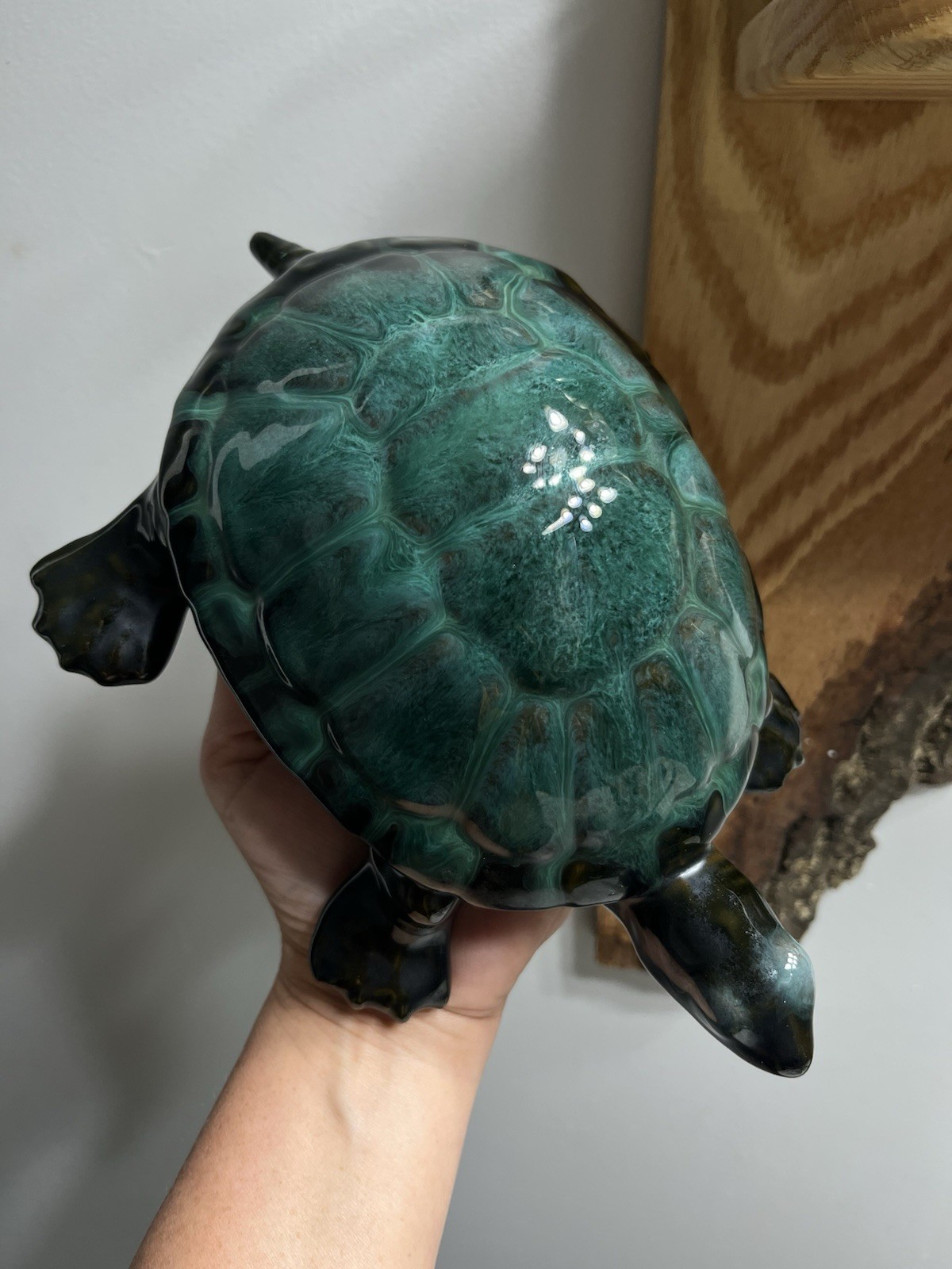 Vintage Blue Mountain Pottery Large Turtle Green Drip Glaze