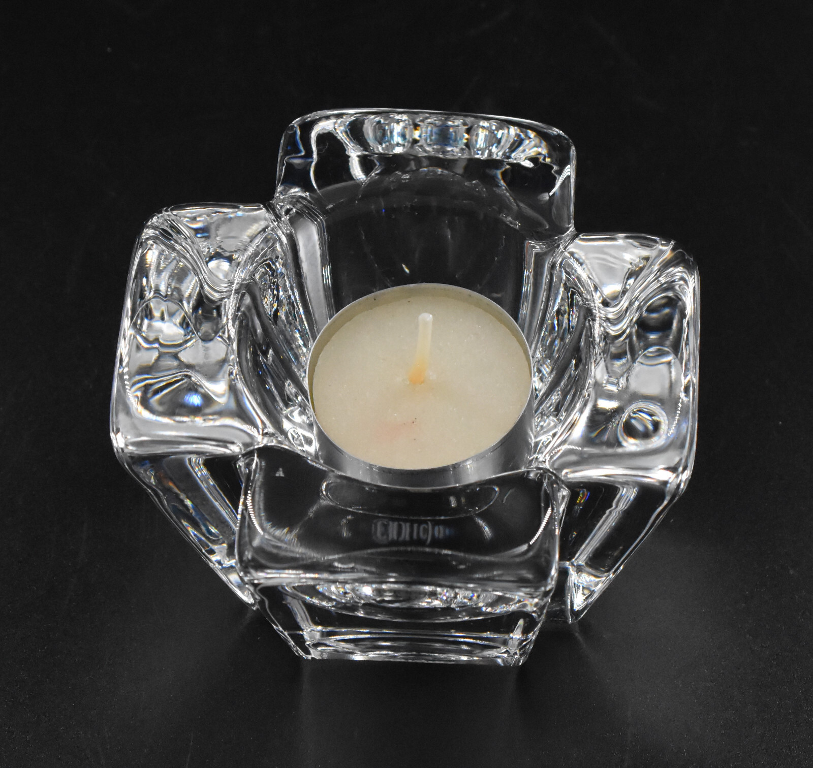 Orrefors Anna Ehrner Crystal Max Cross Votive Candle Holder 3.75″ Sweden