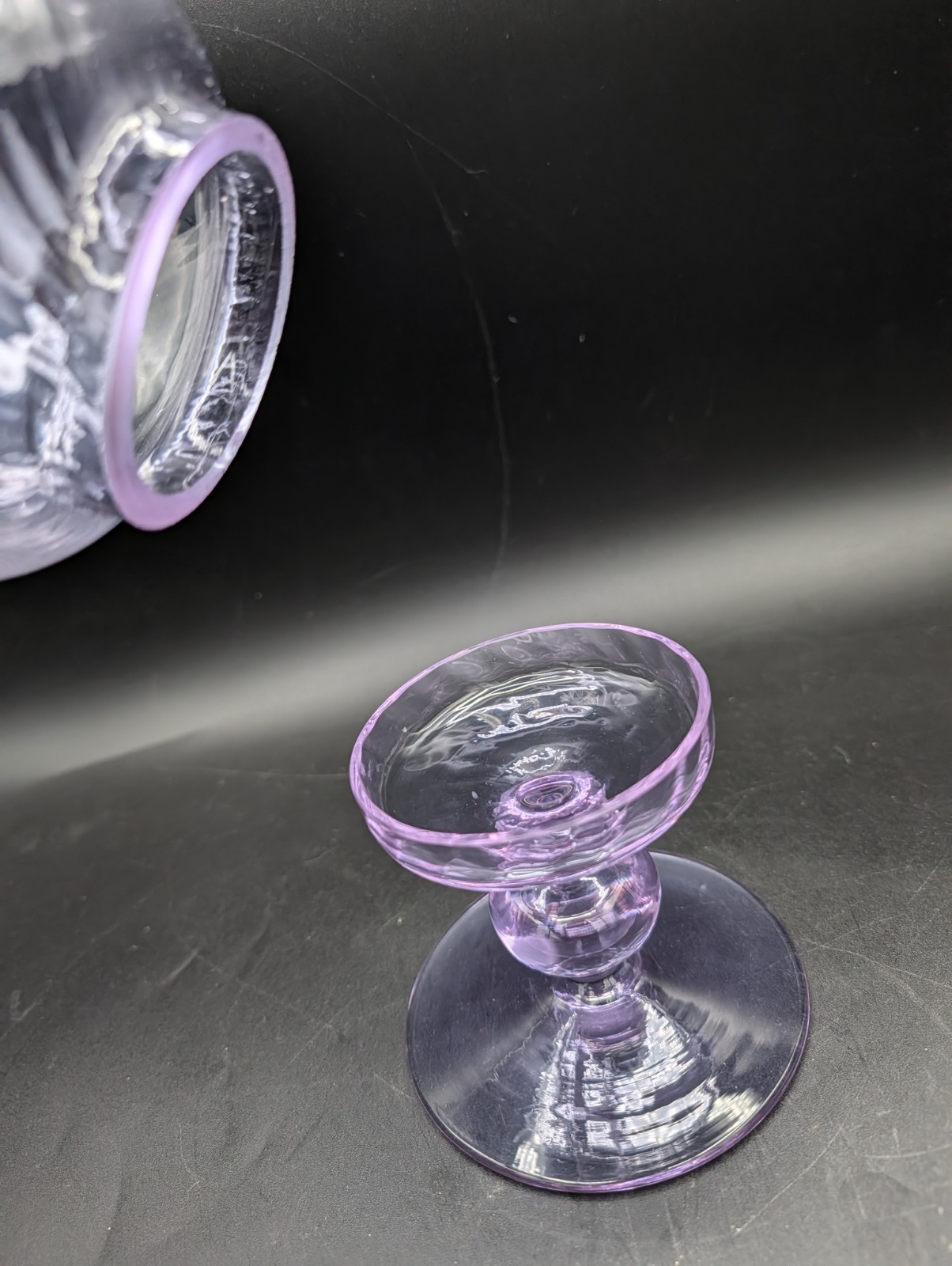 Optic 2pc Neodymium Alexandrite Purple Blue Art Glass Hurricane Candle Holder