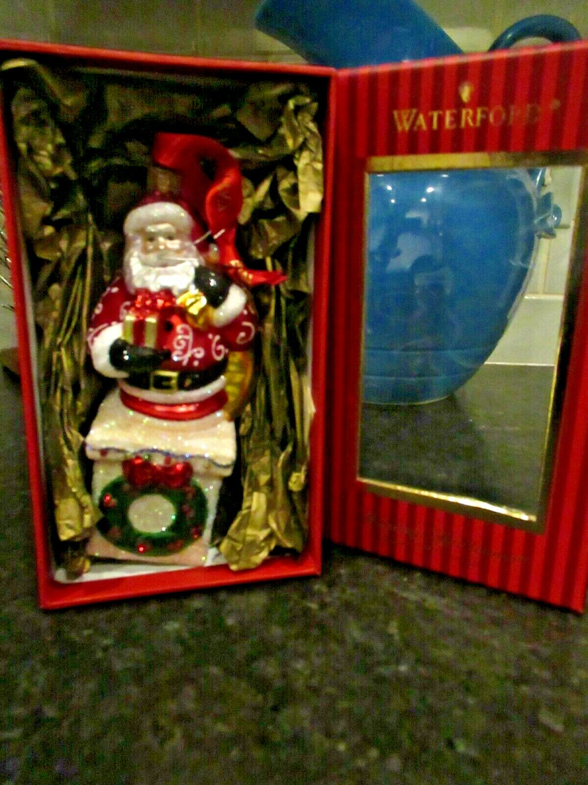 Excellent Condition WATERFORD Christmas Ornament WINTER SANTA Jack In The Box
