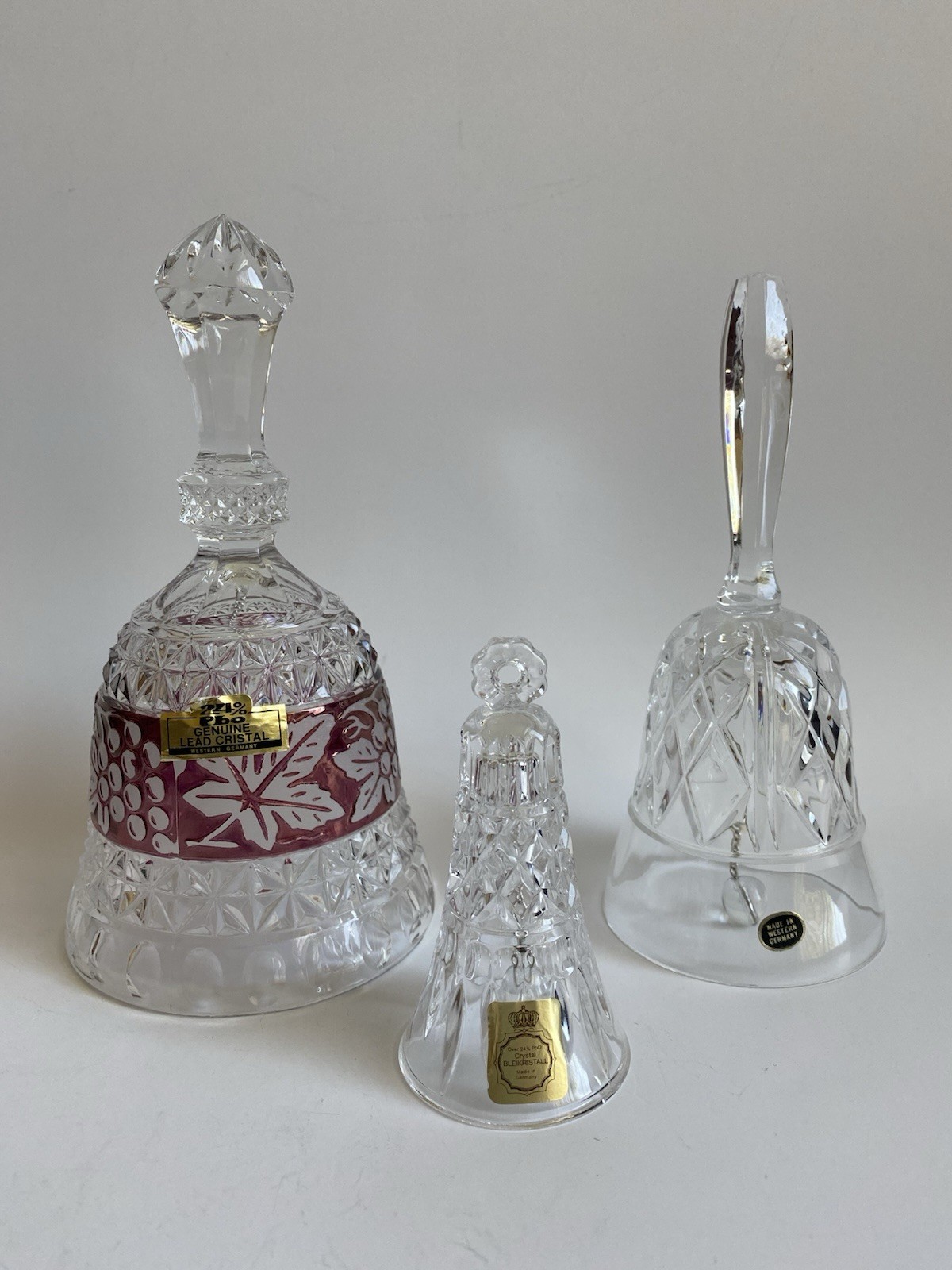 Vintage W.Germany 24% Lead Crystal Lot of 3 Mismatched Bells EXCELLENT