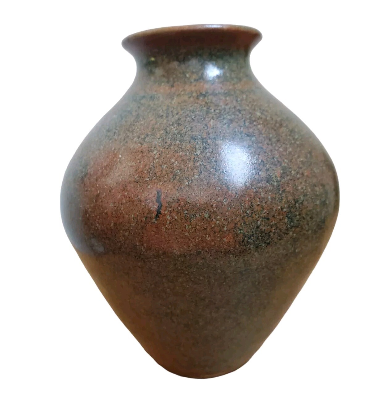 VTG Studio Pottery Stoneware Vase Seed Pot Brown Marbled Rust Vase 5″ Signed
