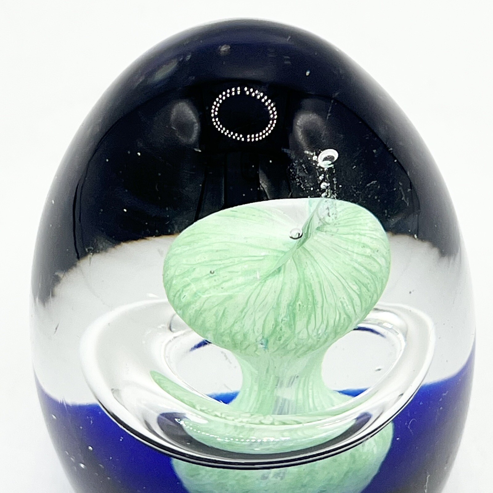 Vintage Art Glass Paperweight Egg Shape Green Alien Cobalt Blue 2.75”(H) 2”(Dia)