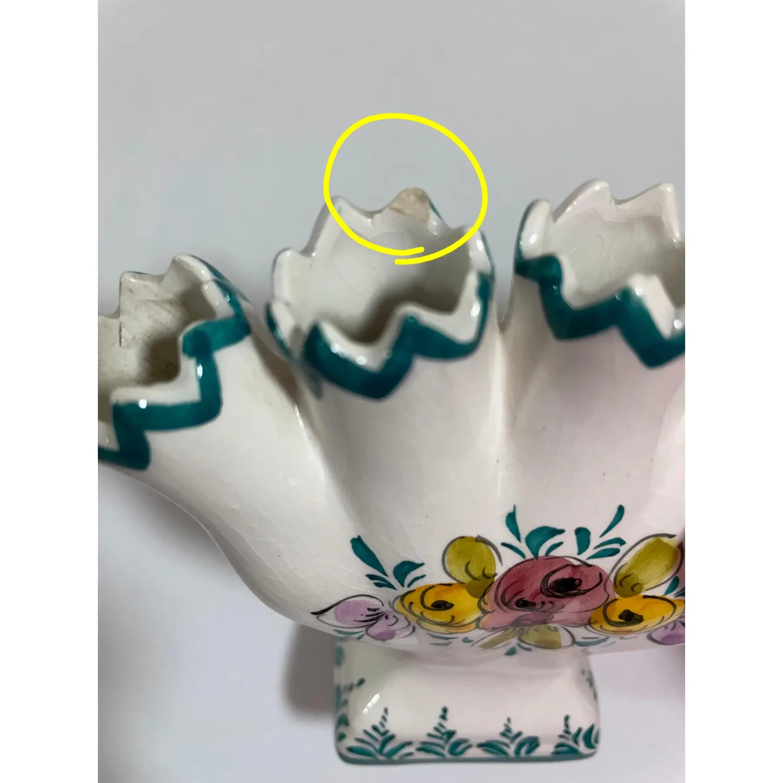 Mid 20th Century Portuguese Petite Majolica Five Finger Tulip Vase Tulipiere