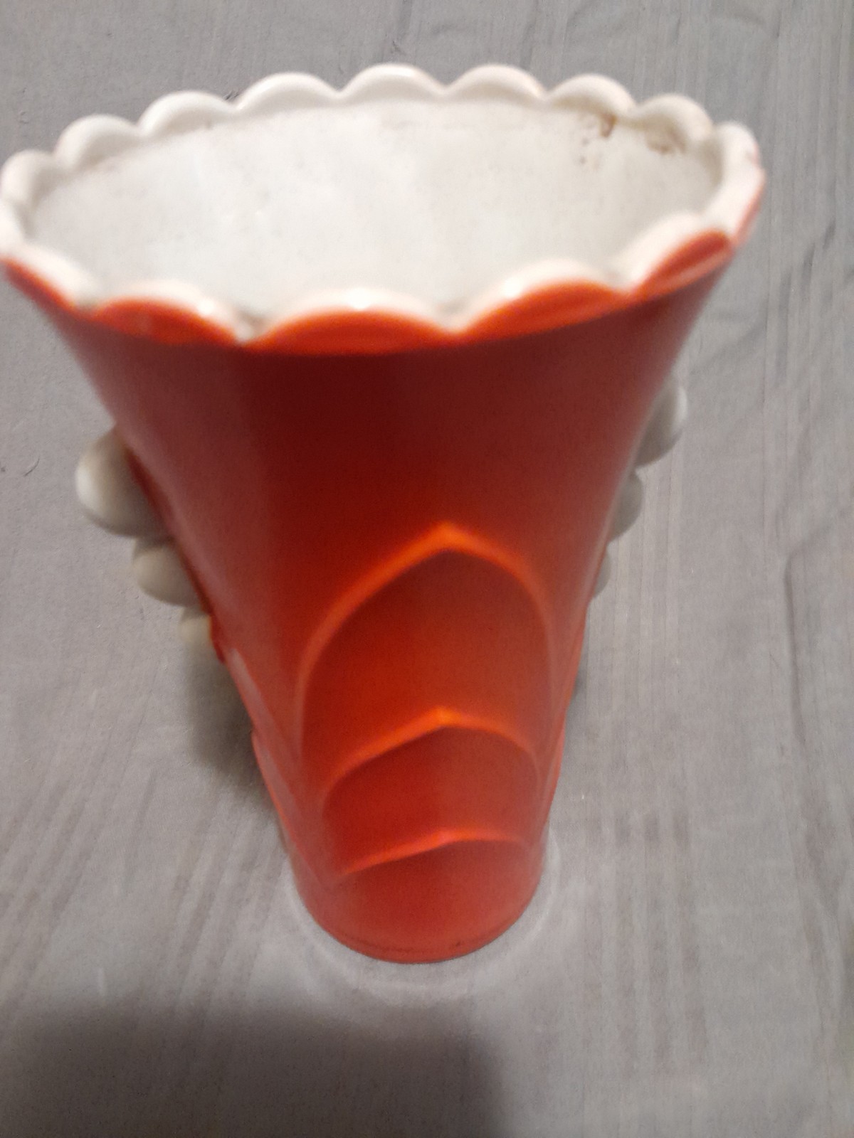 Vintage Ancor Hocking Or Hazel Atlas? Orange Art Deco Vase 5 1/4 Inches Tall