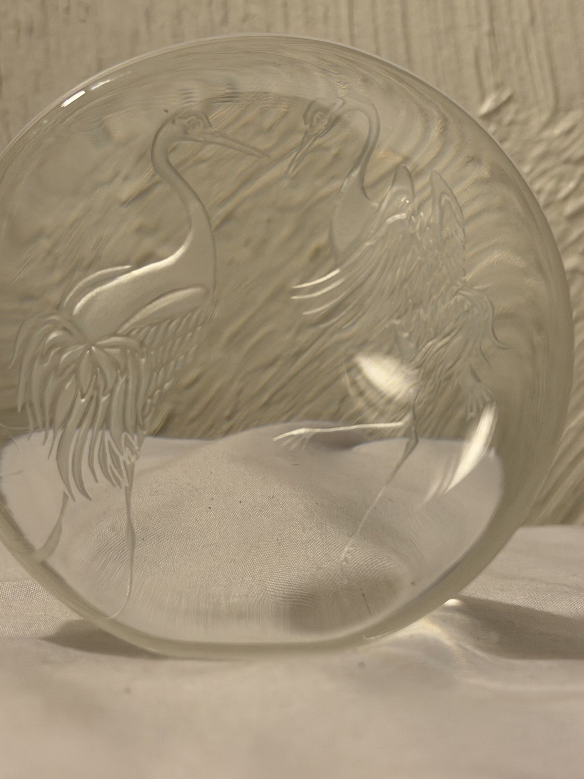 Vintage 2001 Lucas Century Signed Art Glass Paperweight – Etched Herons EUC