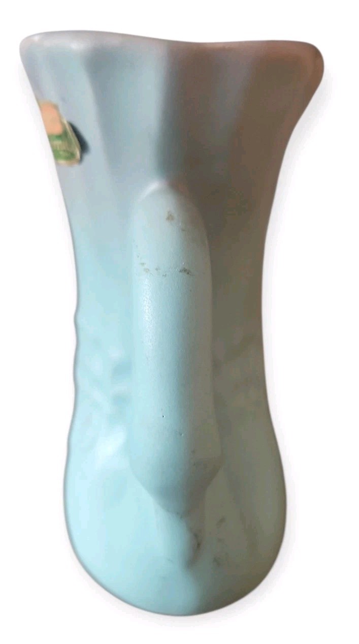 Rosemeade Pottery Swan Vase Vintage Blue Pink North Dakota 5 inches tall Stamped