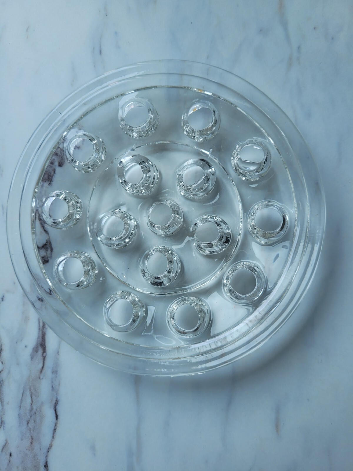 Vintage Solid Clear Glass Flower Frog 5″ 16 Holes 2 AVAILABLE(BT-27-M-6)