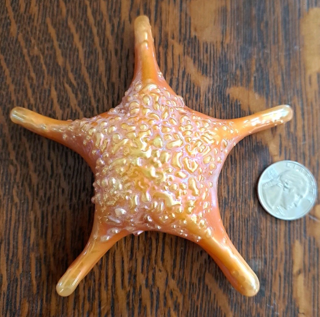 Orient & Flume Hand Blown Art Glass Orange Gold STARFISH Paperweight Signed NICE