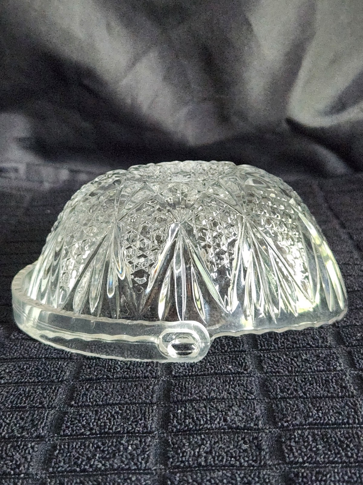 Vintage Glass Basket with Plastic Handle • Pressed Glass Diamond Pattern 5¼”×4½”