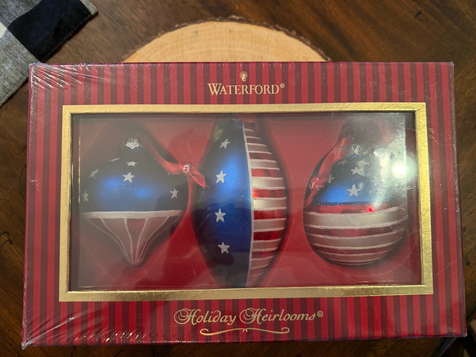 Waterford Holiday Heirlooms Set of 3 American Flag USA Patriotic Ornaments