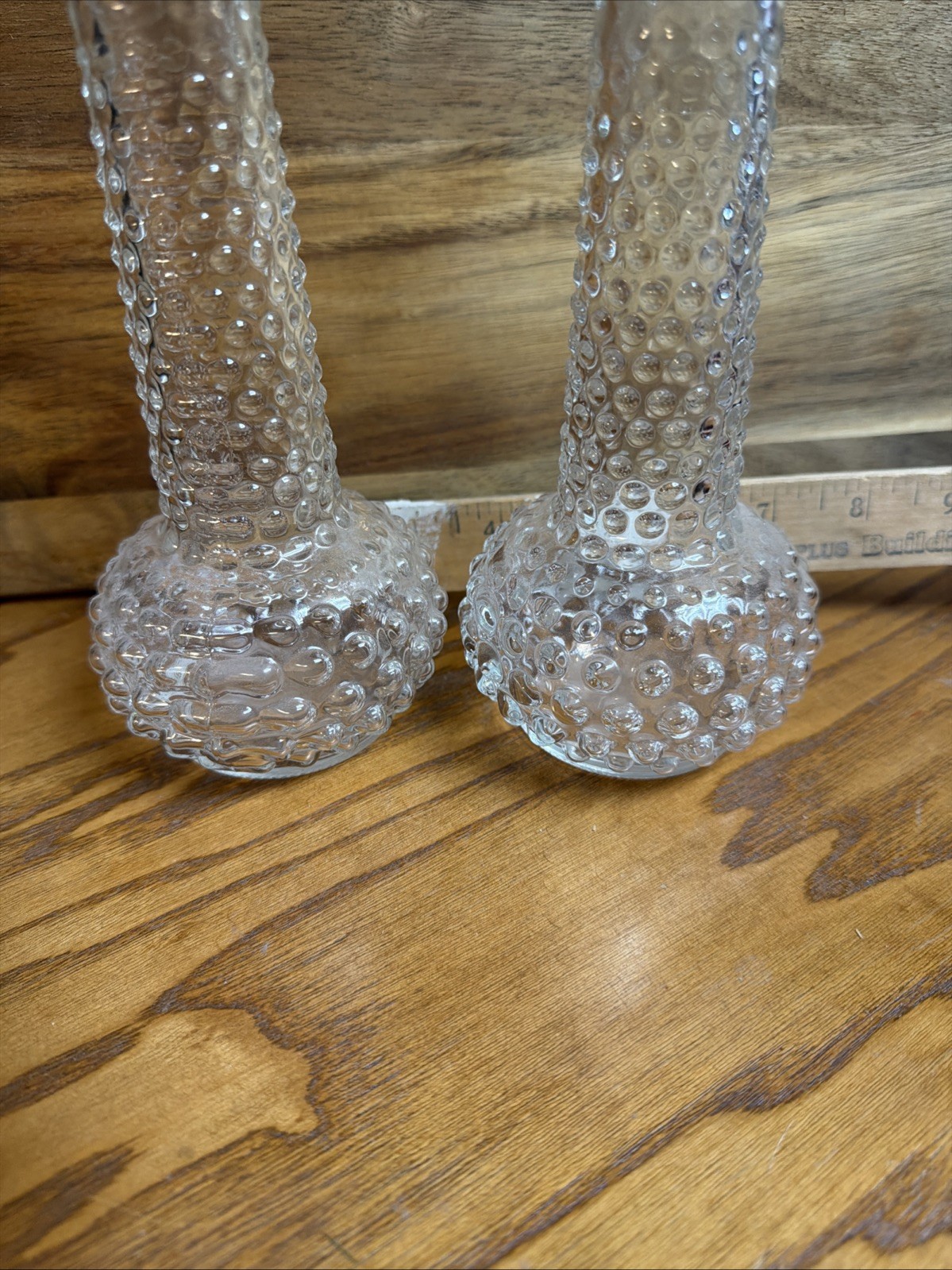 Vintage Hobnail, Texture, Bud Vases Set Of 2 7.5 Inches Tall 3.5 Inches Wide