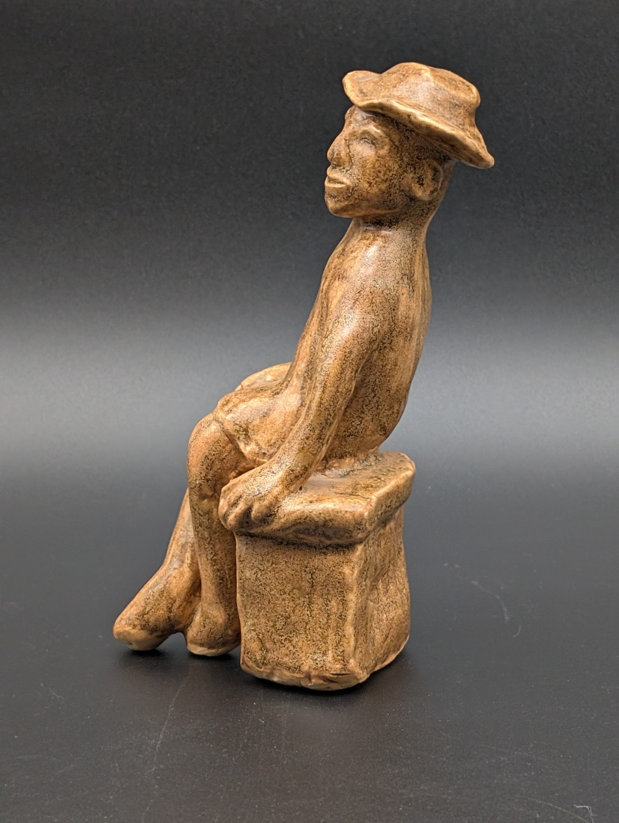 Southern Folk Art Pottery Man Sitting Primitive Outsider Figural Sculpture NC SC