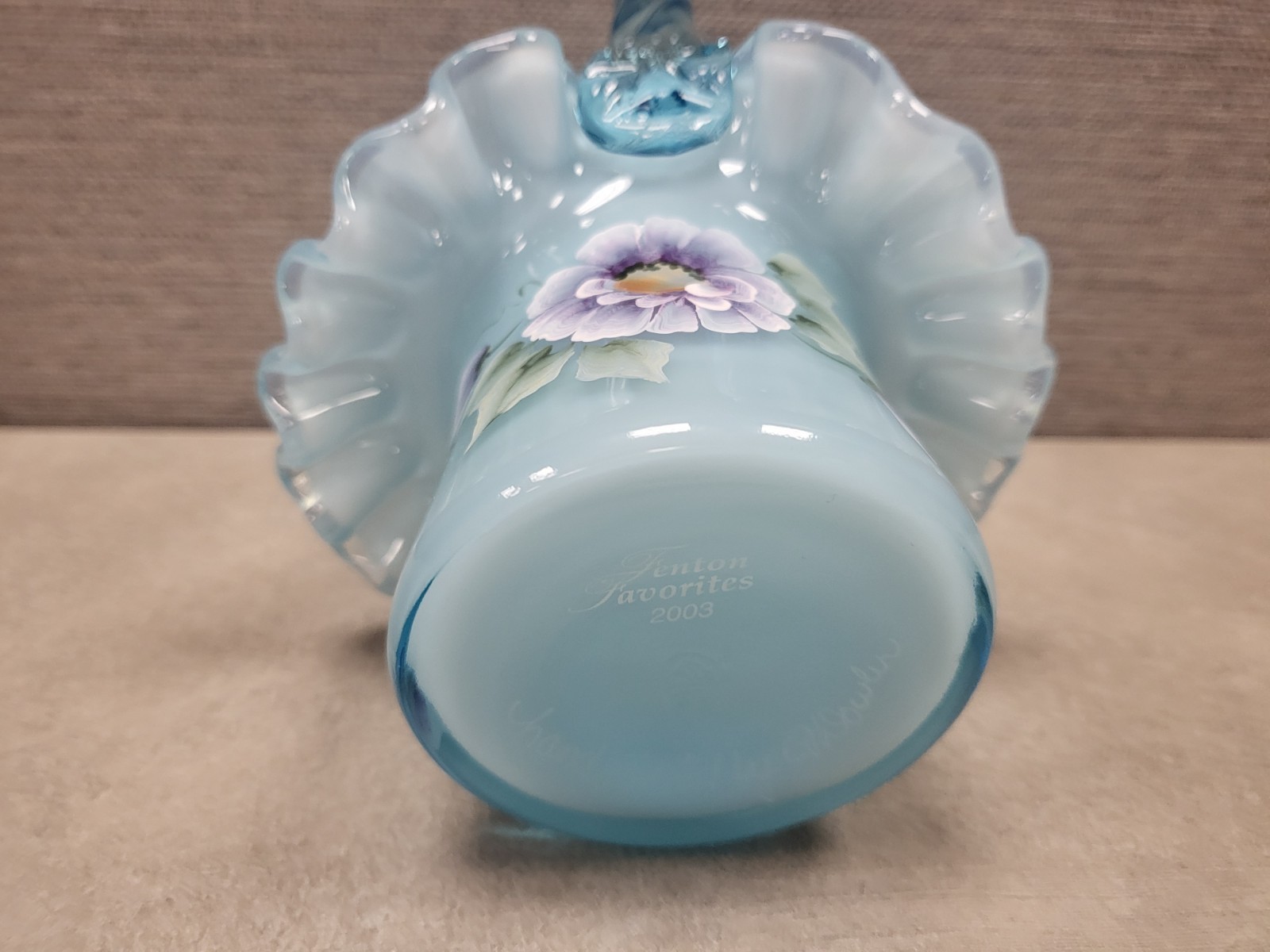 Fenton “Favorites” 2003 Light Blue Basket Hand-Painted Flowers Signed