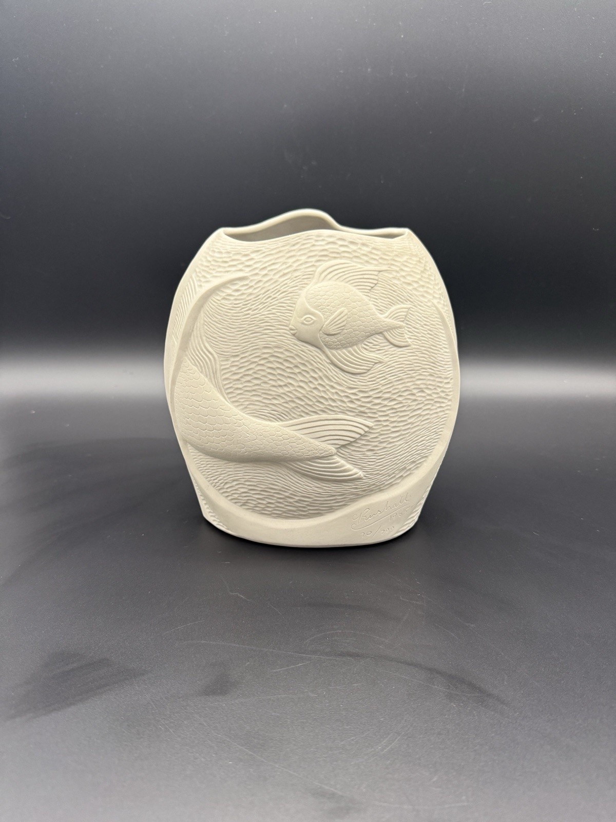 Vintage 1983 Dayle Rushall Studio Pottery Vase Mermaid Turtle Signed Receipt 8″