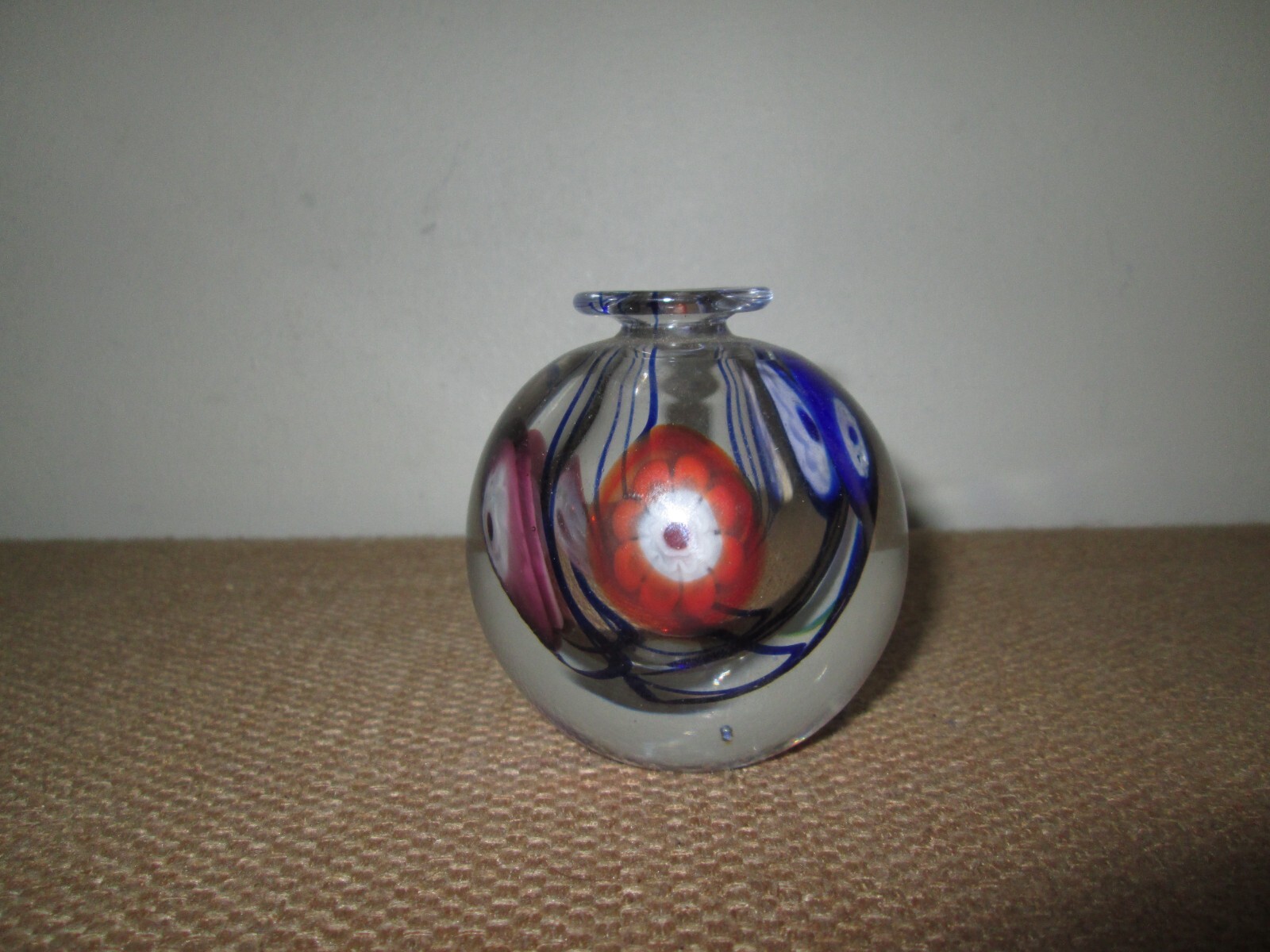 Vintage IRICE Millefleur-Inspired Blown Glass Small Bulbous Bud Vase *TAIWAN