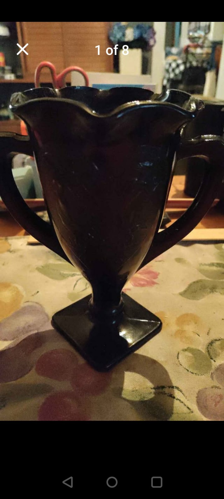 Vintage Art Deco Black Depression Glass Trophy Vase by L.E. Smith Co., 1930s