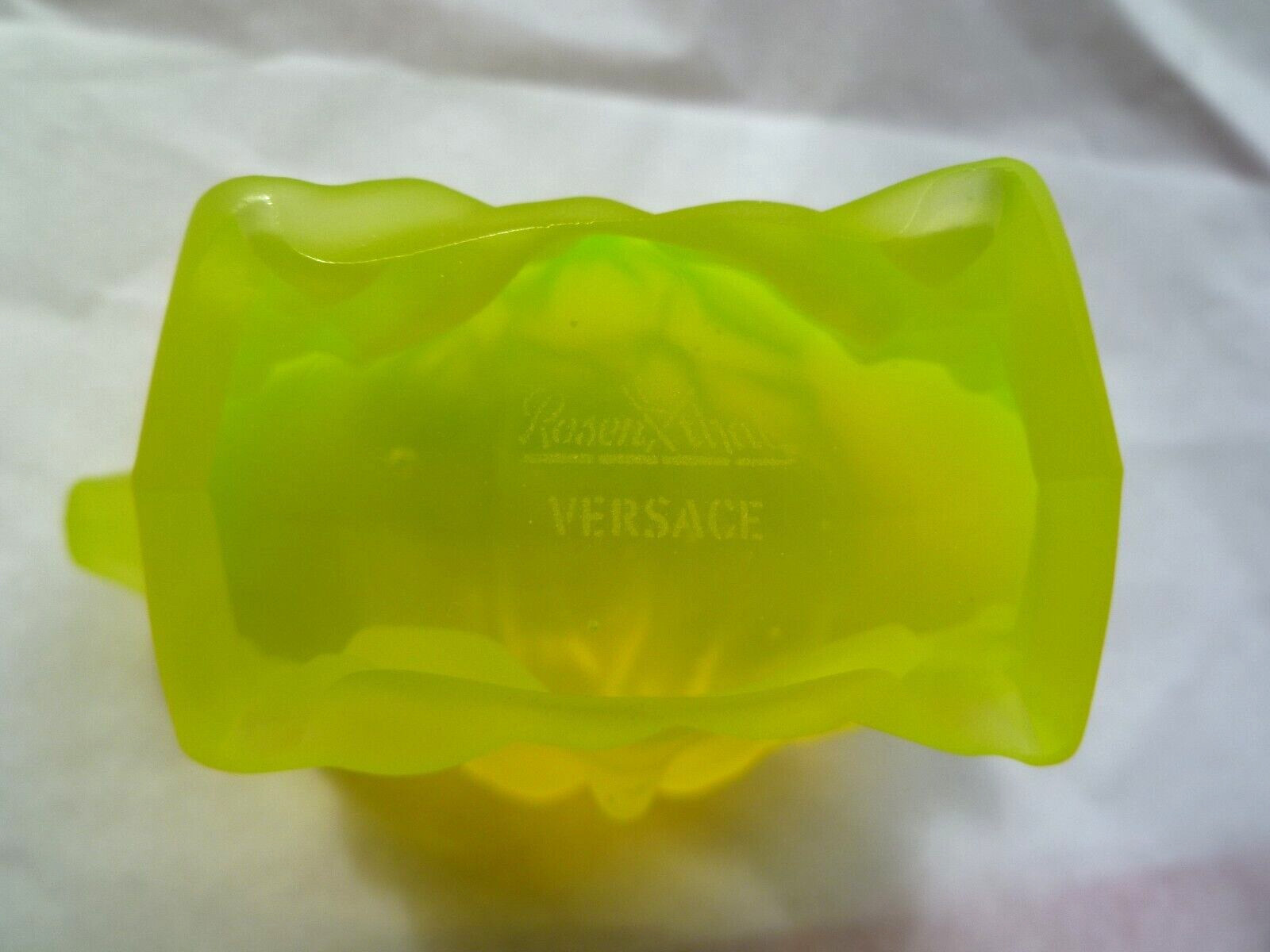 Versace Glass Paperweight Yellow Uranium Glass BRAND NEW BOXED Glows Green in UV