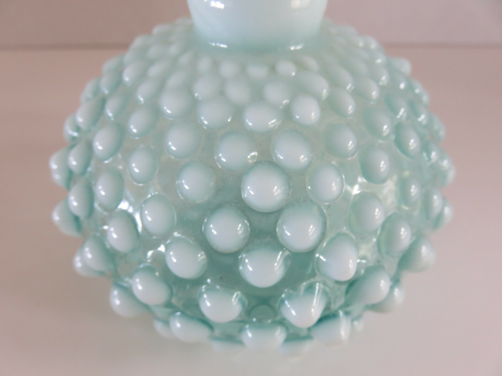 Vintage Fenton Hobnail Aqua Blue Opalescent Perfume Barber Bottle With Stopper