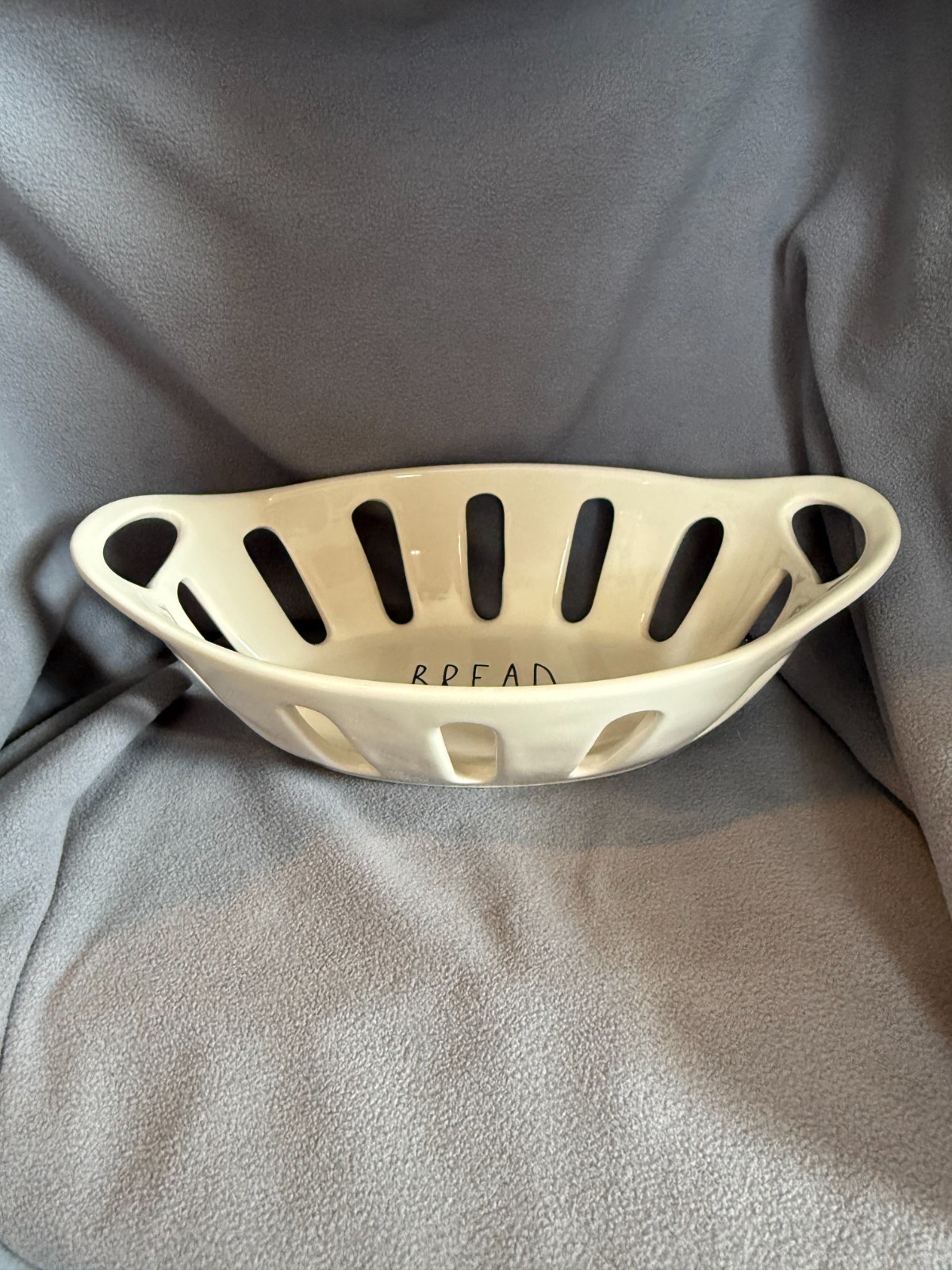 Rae Dunn Artisan Collection Ceramic Bread Basket Tray with Handles