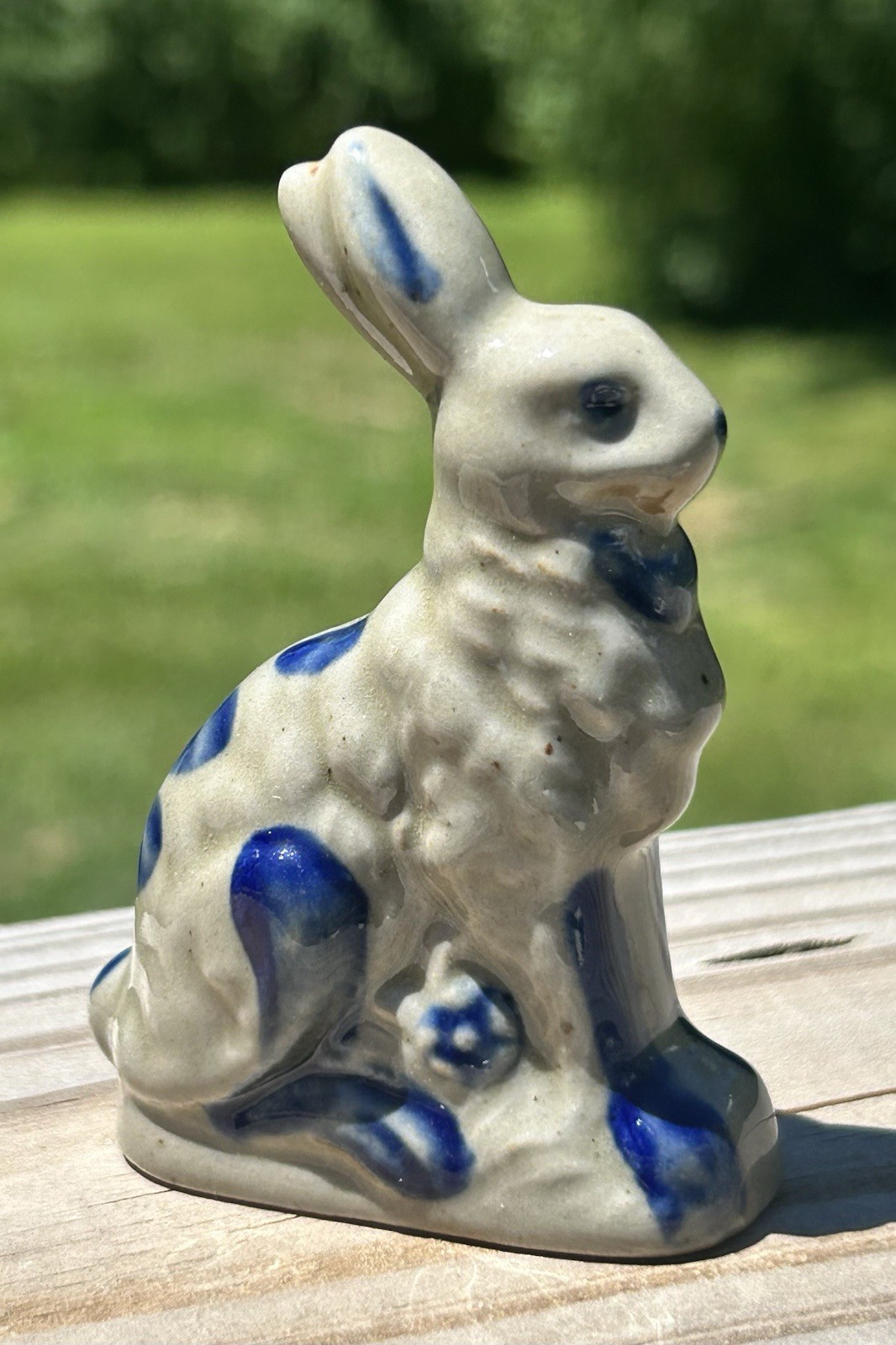 Beaumont Brothers Pottery Vintage Mini 3 Inch Rabbit Salt Glazed W/Cobalt Blue